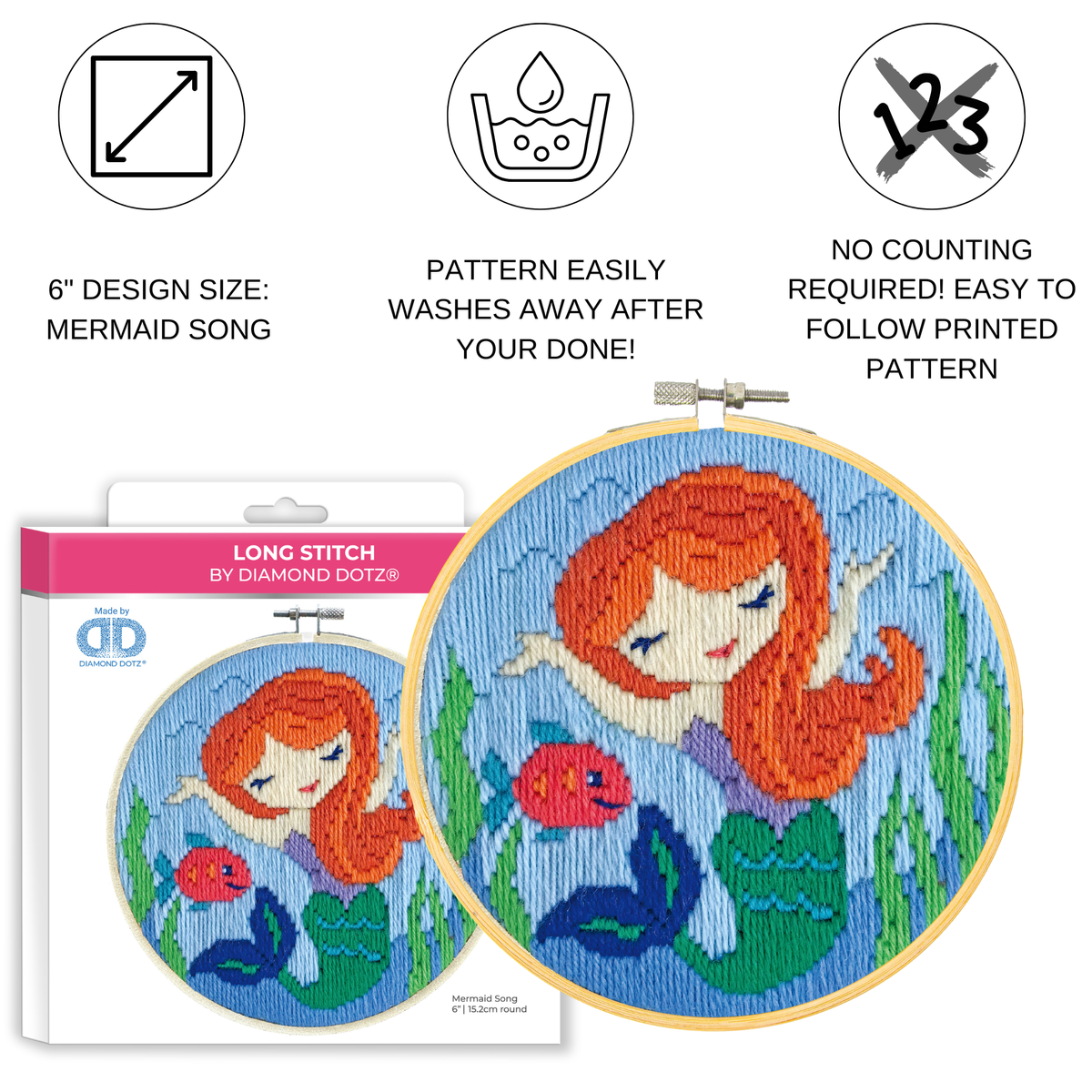 Cross Stitch - Diamond Dotz Long Stitch Cross Stitch Mermaid Song - 6.0"