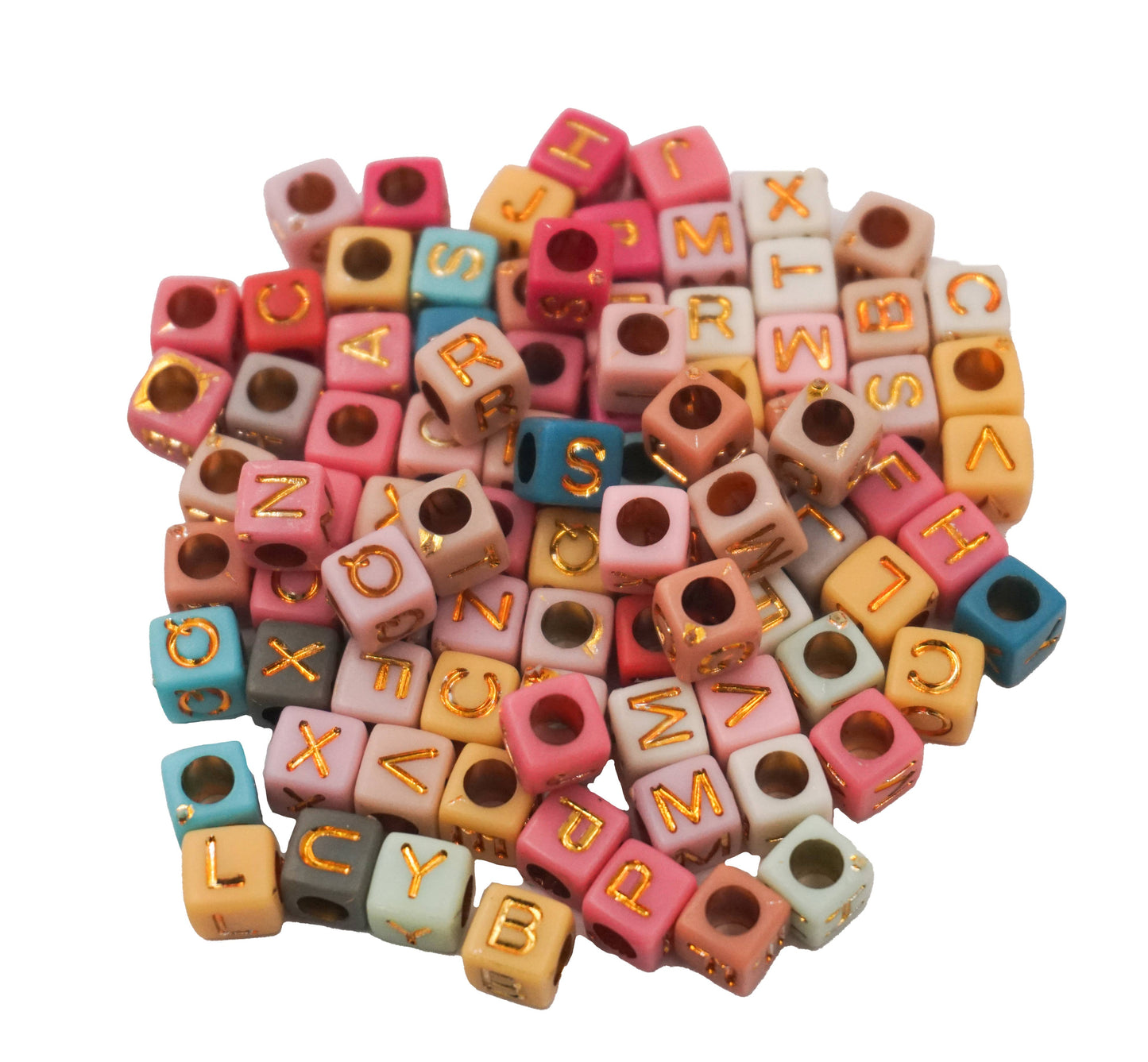 Beads - Alphabet Beads Cube Shape Black w/ multi-color letters