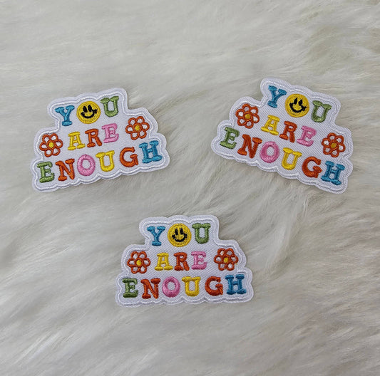 Patch - 'You Are Enough' Floral Woven Embroidery Iron On Patch
