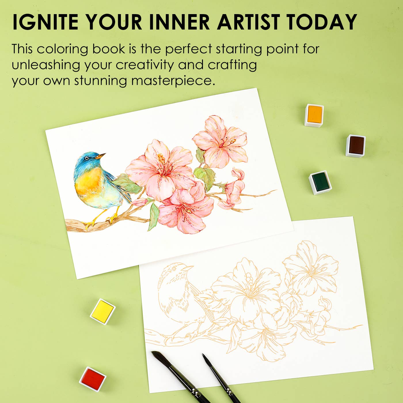Coloring Book - 15 Sheets 140LB Floral-Themed Watercolor Coloring Book