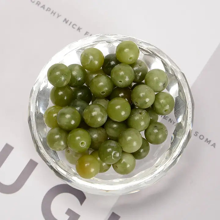 Beads - Natural Chinese Green Jade Smooth Round Beads 8mm 15.5'' Strand