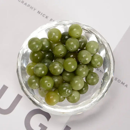 Beads - Natural Chinese Green Jade Smooth Round Beads 8mm 15.5'' Strand