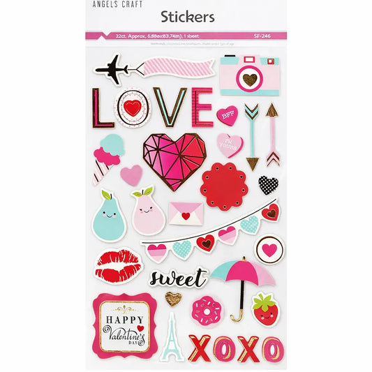 Stickers - Valentine Puffy Stickers – Love Icons & Hearts – 32 Pcs