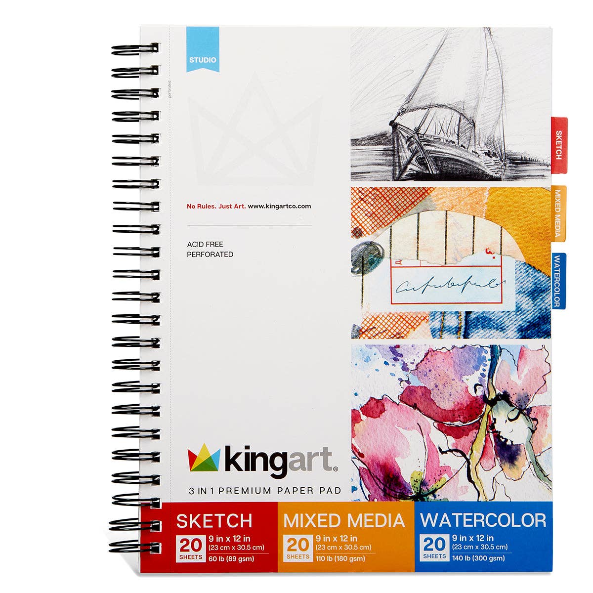 Combo Art Pad - Mixed Media, Sketch & Watercolor - 9” X 12” - 60 Sheets