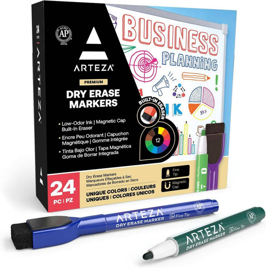 Markers - Arteza® Magnetic Cap Dry Erase Markers Set, Fine Tip - 24 pc