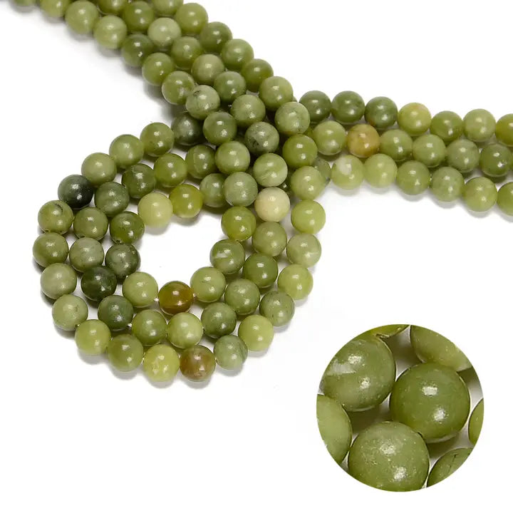 Beads - Natural Chinese Green Jade Smooth Round Beads 8mm 15.5'' Strand