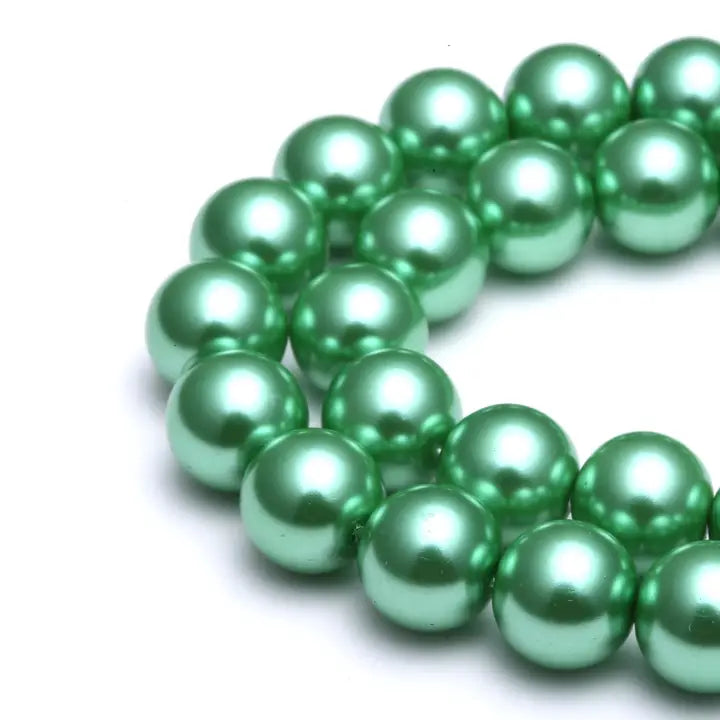 Beads - Bright Green Glass Pearl Smooth Round Beads 8mm 15.5" Strand