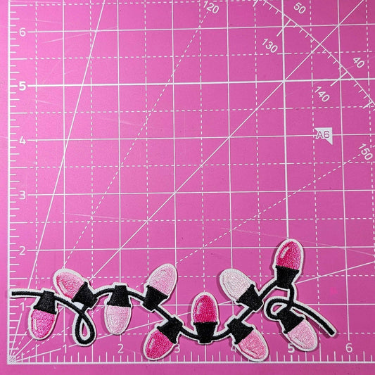 Patch - Pink String Lights Christmas Embroidery Iron On Patch