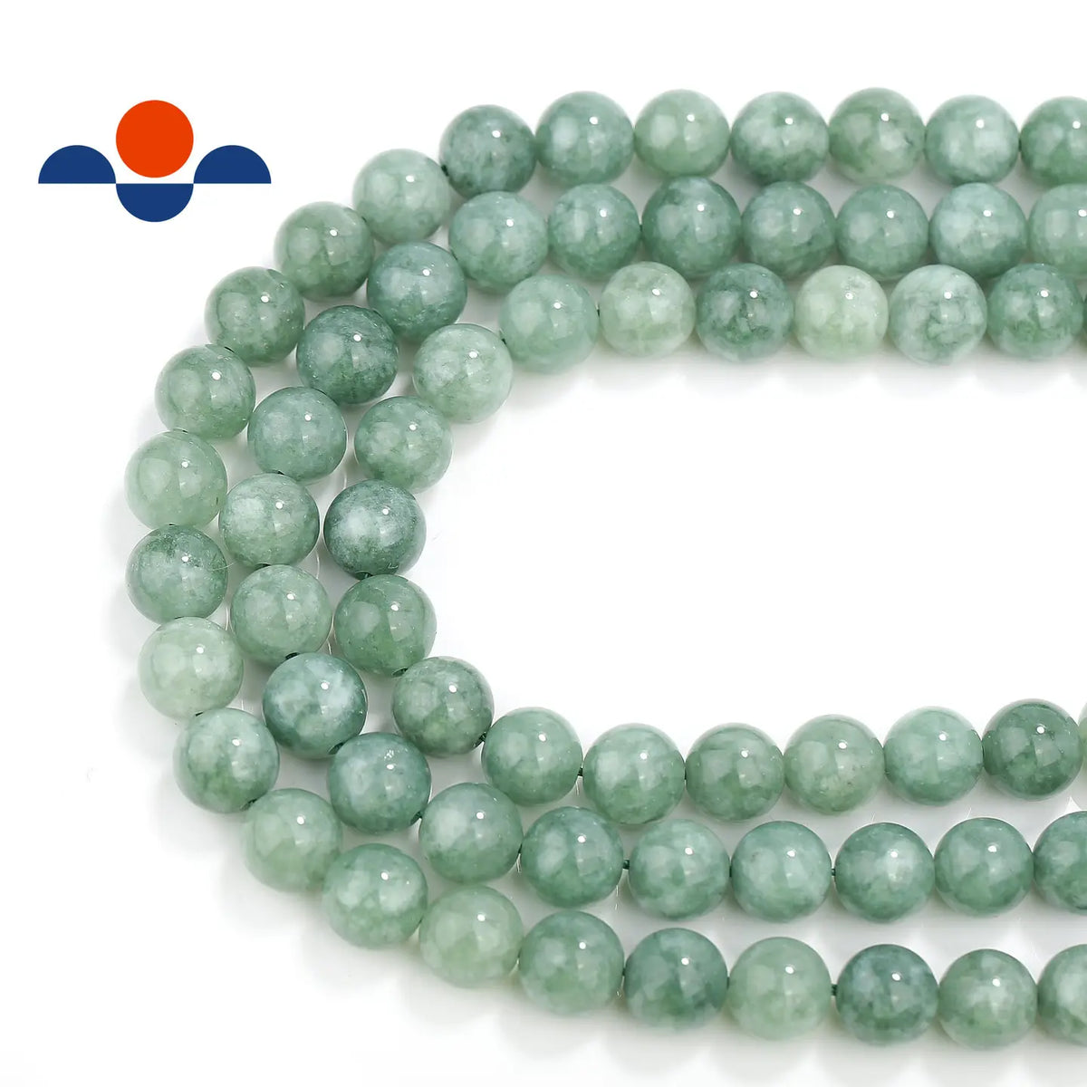 Beads - Cloudy Green Dyed Jade Smooth Round Beads 8mm 15.5" Strand