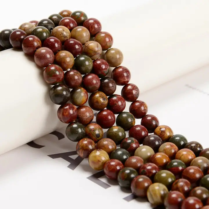 Beads - Red Creek Jasper Smooth Round Beads 8mm 15.5" Strand