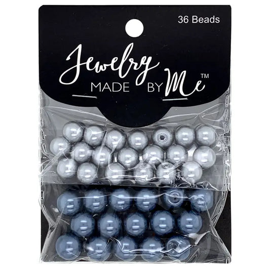 Beads - Glass Pearl Beads, Silver/Grey 36pc