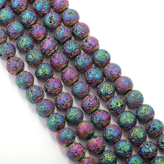 Beads - Rainbow Coated Lava Rock Stone Beads 8mm 15.5" Strand