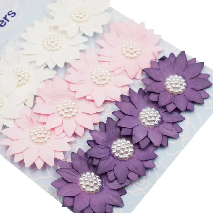 Embellishment - White Pink Purple Paper Flower w/ Pearl