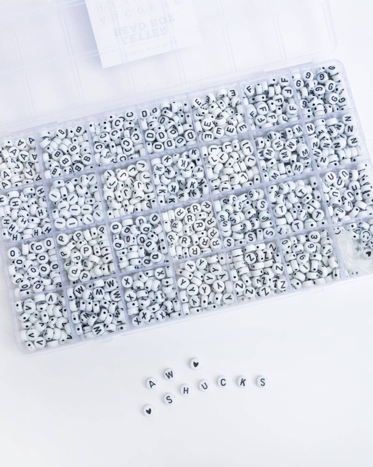 Beads - Round White with Black 26 Letter Bead Kit Box