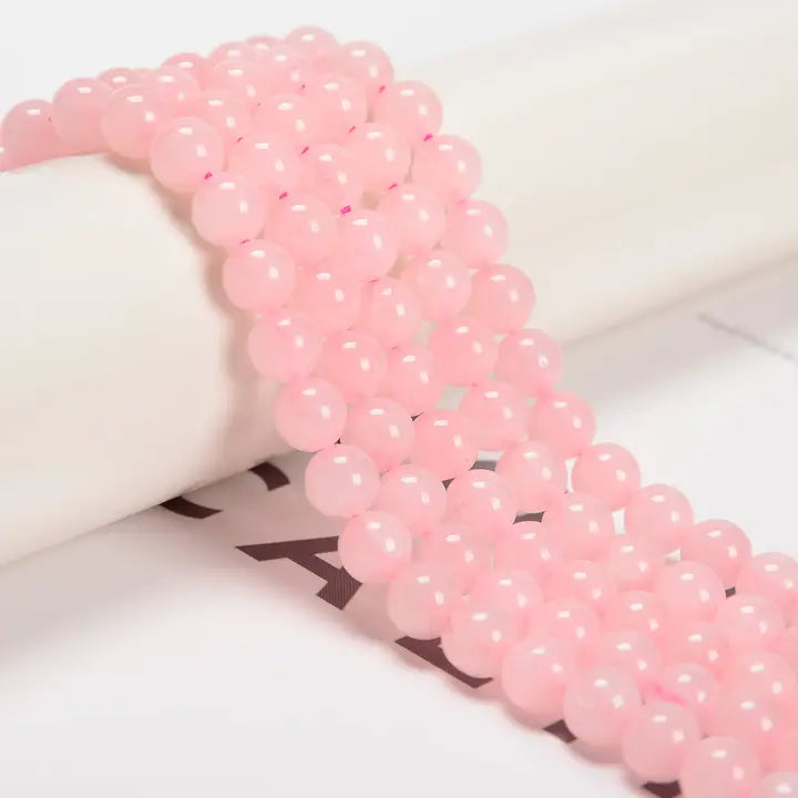 Beads - Rose Quartz Crystal Glass Smooth Round Beads Size 8mm Approx 15.5" Strand