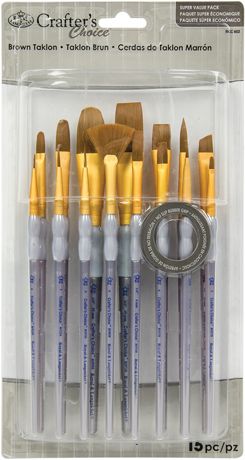 Paint Brush - Crafter's Choice Brown Taklon Brush Value Pack 15/Pkg