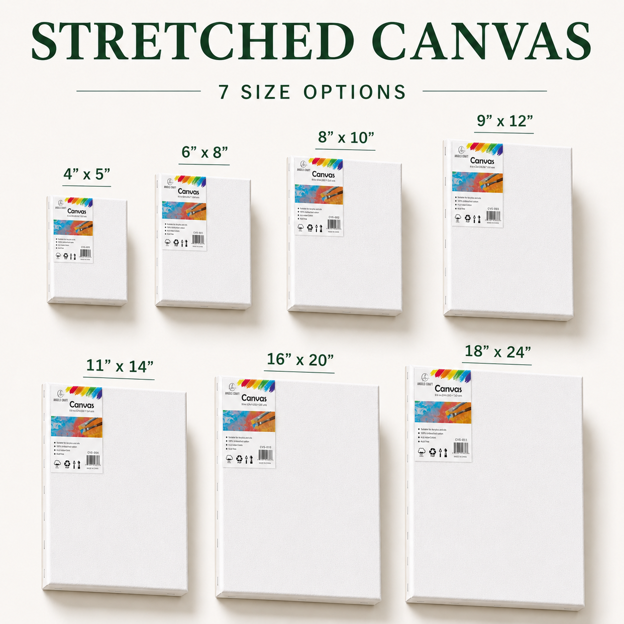 Canvas - Primed Stretched Canvas for Acrylic & Oil Painting 18x24-inches