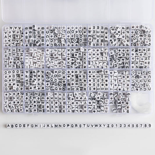 Beads - Classic Cube Letter Bead Black and White Alphabet Bead Large Box DIY Kit