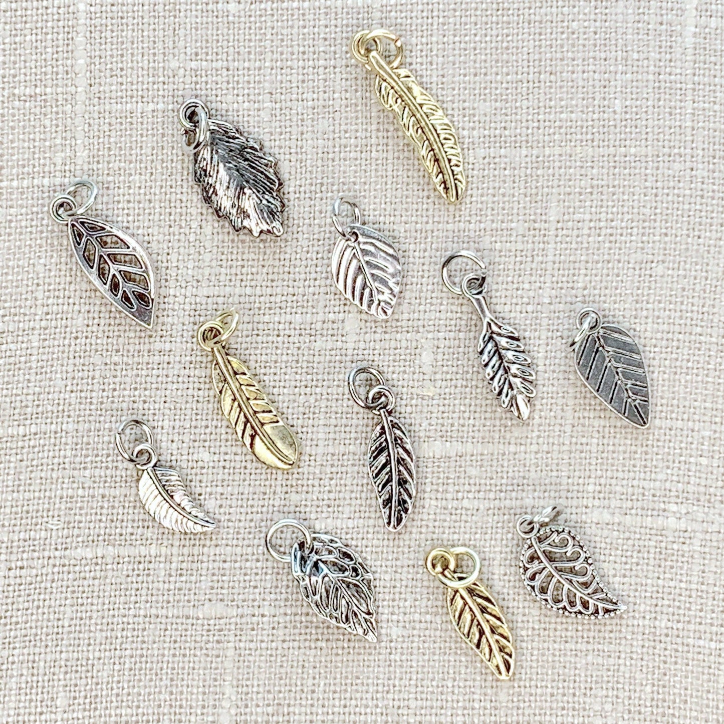 Jewelry - Silver and Gold Miniature Leaves 12pc Charm Set