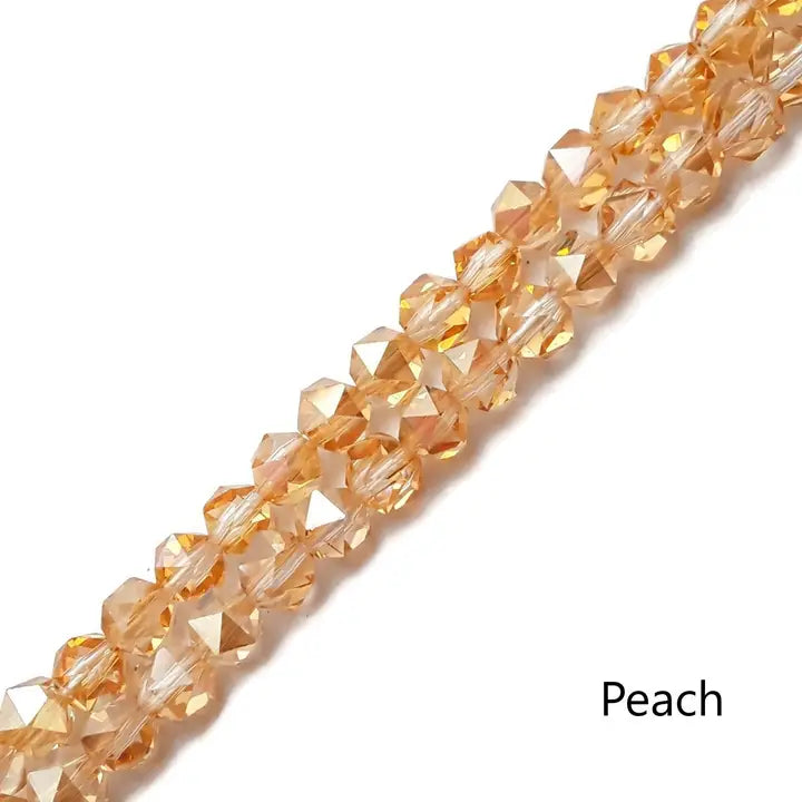 Beads - Peach Crystal Glass Faceted Star Cut Round Beads 6mm 13" Strand