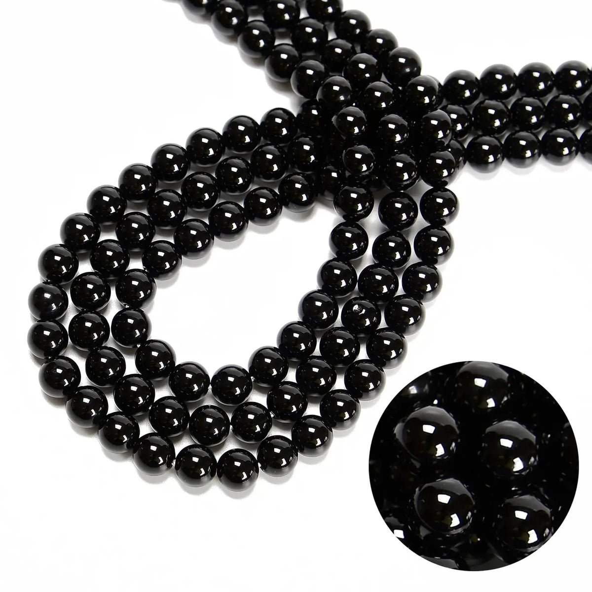 Beads - Black Onyx Smooth Round Beads 8mm 15.5" Strand