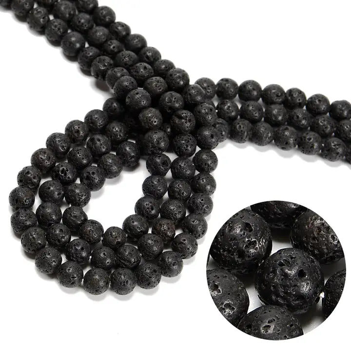 Beads - Natural Black Lava Rock Stone Round Beads 6mm 15.5" Strand