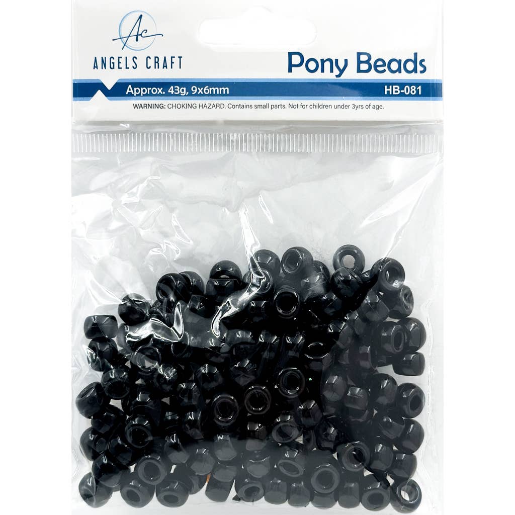 Jewelry - Pony Beads - 6x9mm Black Plastic Beads for Bracelet Making