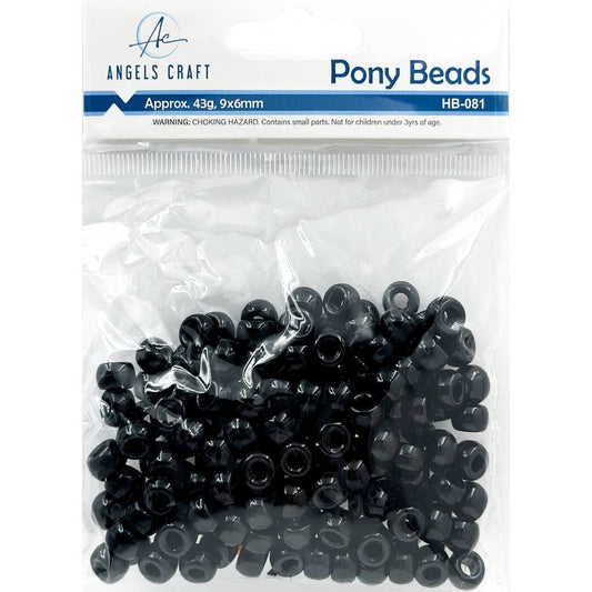 Jewelry - Pony Beads - 6x9mm Black Plastic Beads for Bracelet Making
