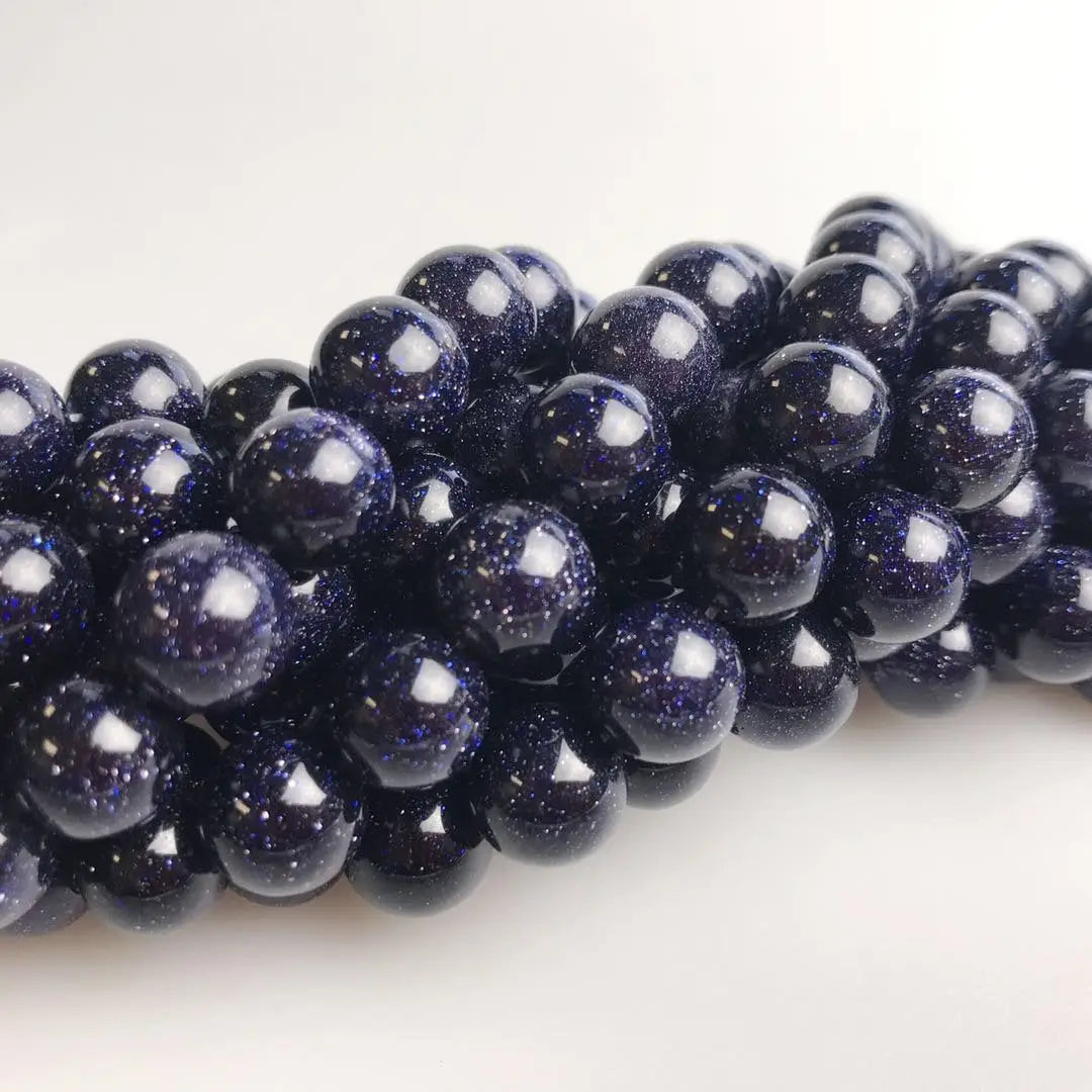 Beads - Blue Sand Goldstone Smooth Round Beads 8mm 15.5" Strand