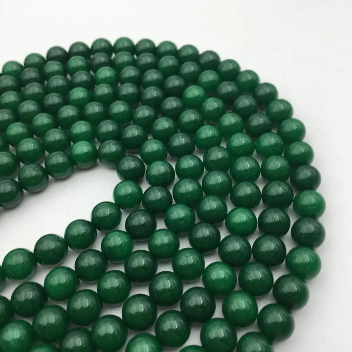 Beads - Solid Green Dyed Jade Smooth Round Beads 8mm 15.5" Strand
