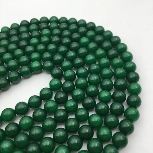 Beads - Solid Green Dyed Jade Smooth Round Beads 8mm 15.5" Strand