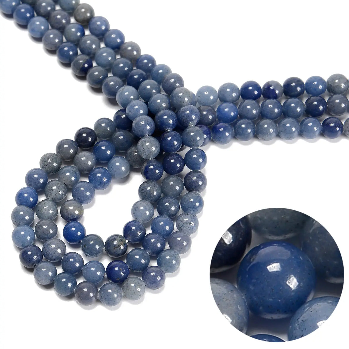 Beads - Blue Aventurine Smooth Round Beads 8mm 15.5" Strand