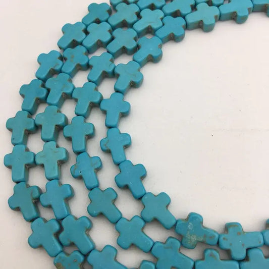 Beads - 12x16mm - Blue Howlite Turquoise Cross Beads 15.5" Strand