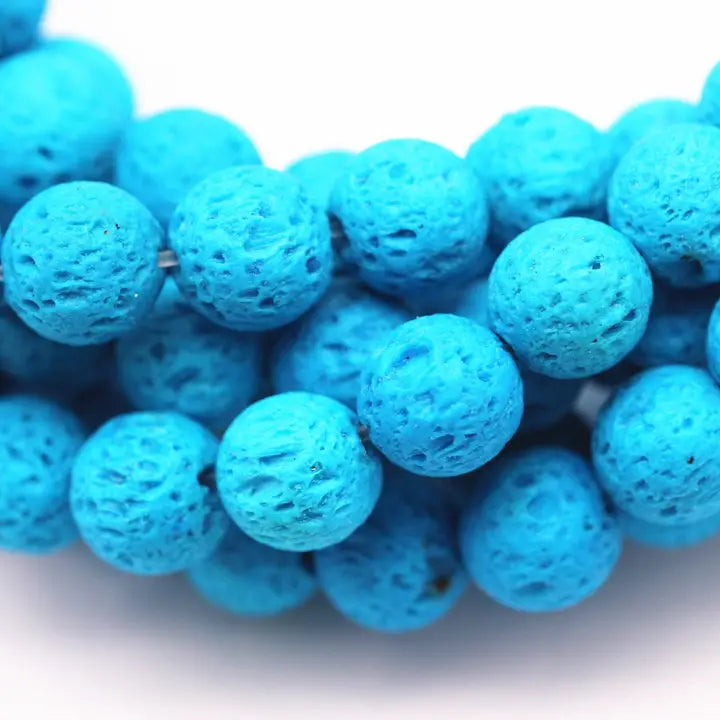 Beads - Bright Blue Lava Rock Stone Beads 8mm 15.5" Strand