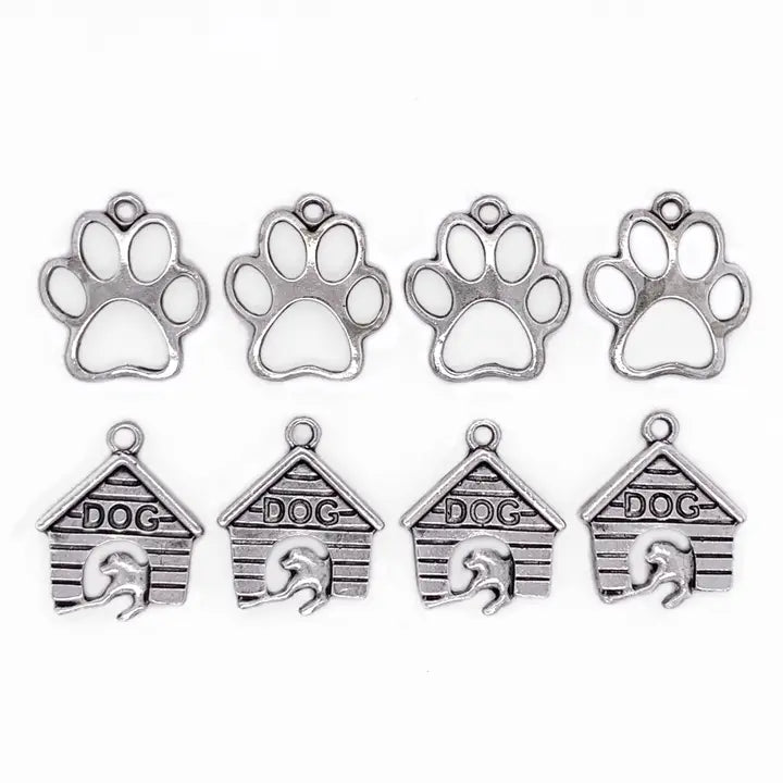 Jewelry - Silver Dog Paws and Houses 8pc Charm Set