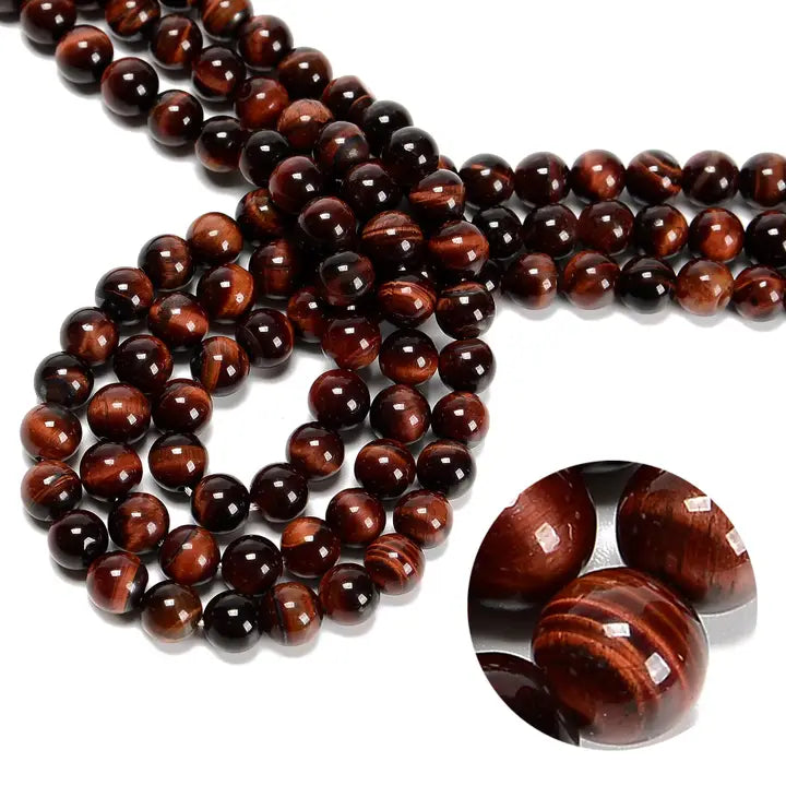 Beads - Red Tiger's Eye Smooth Round Beads 8mm 15.5" Strand