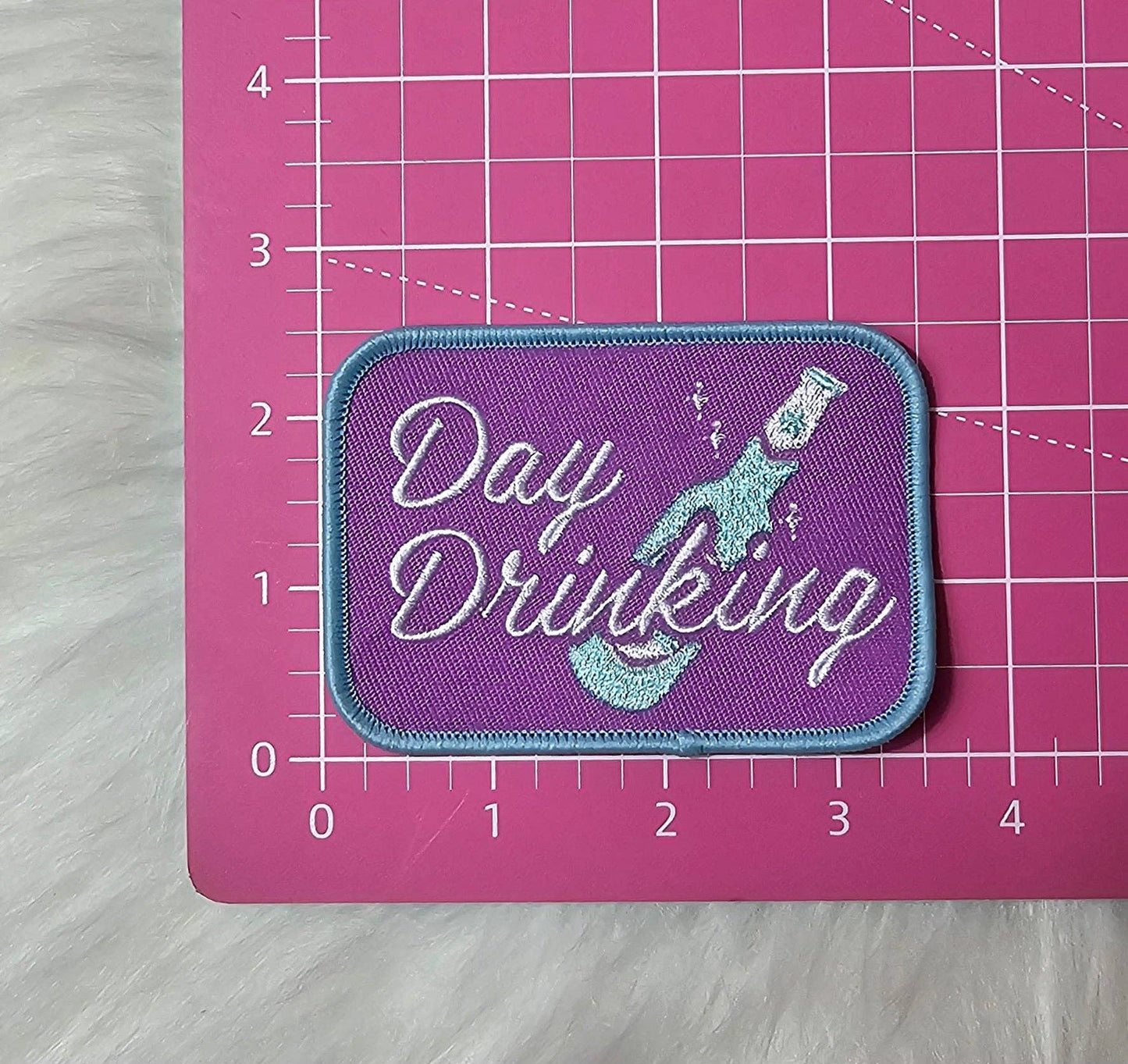 Patch - 'Day Drinking' Champagne Bottle Purple and Blue Embroidery Iron On Patch