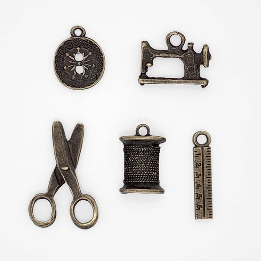 Jewelry - Vintage Sewing Charms in Antique Gold 5pc