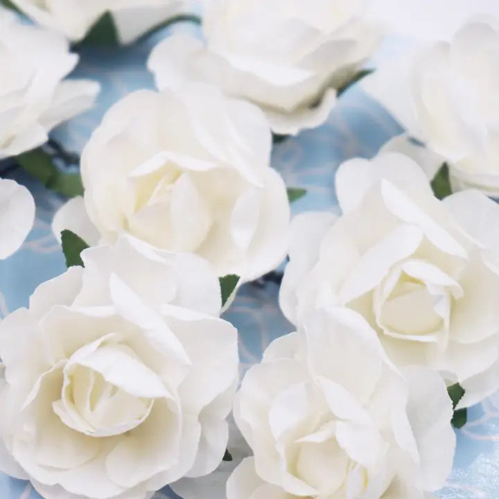 Embellishment - White Paper Roses with Wire
