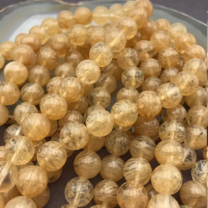 Beads - Yellow Quartz Smooth Round Beads 8mm 15.5" Strand