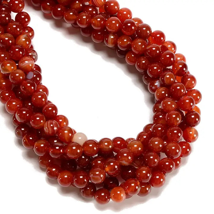 Beads - Natural Red Stripe Agate Smooth Round Beads Size 8mm 15.5" Strand