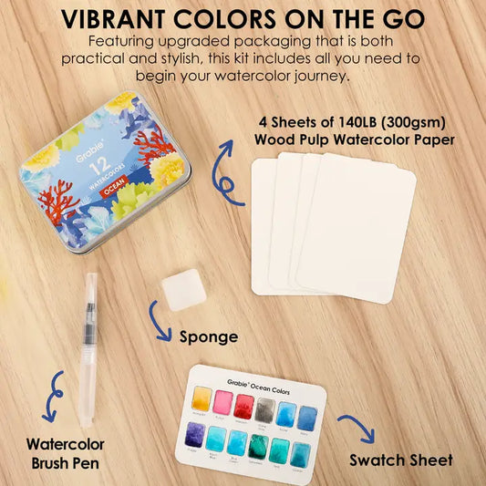 Watercolor - Watercolor Pocket Set Of 12 With Brush - Ocean Colors