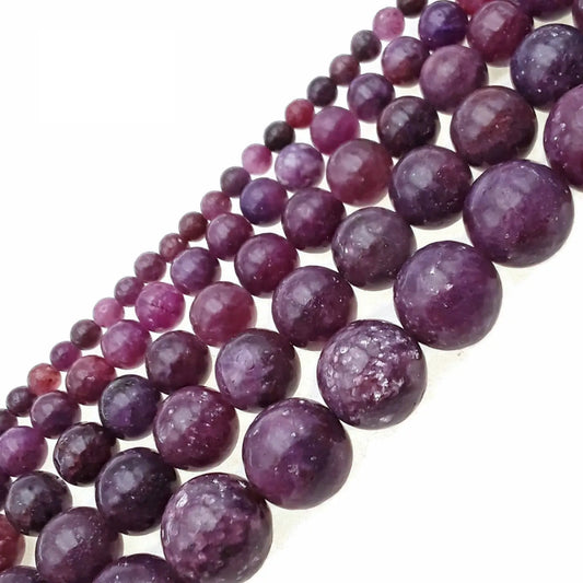 Beads - Dark Lepidolite Smooth Round Beads 8mm Approx 15.5" Strand