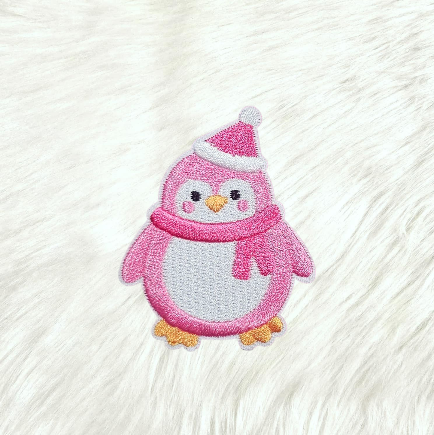 Patch - Penguin Pink Hat and Scarf Embroidery Iron On Patch