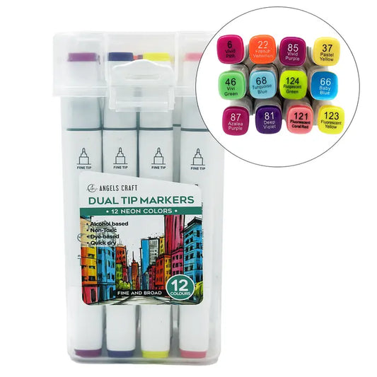 Marker - Neon Dual Tip Markers Set, 12 Colors