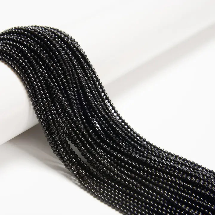 Beads - 2mm - Black Onyx Smooth Round Beads Size 15.5'' Strand