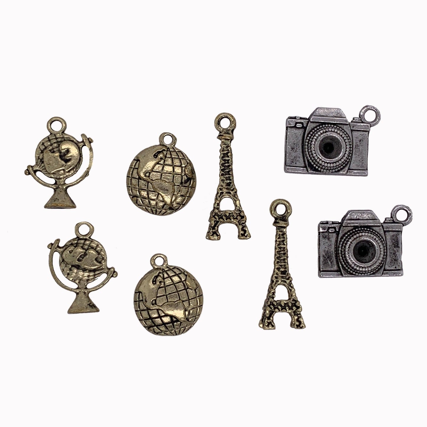 Jewelry - Globe, Atlas, Eiffel Tower and Camera Travel Charms 8pc Set