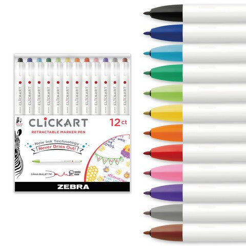Marker - Zebra ClickArt Retractable Standard Felt Tip Marker 0.6mm 12/Pkg