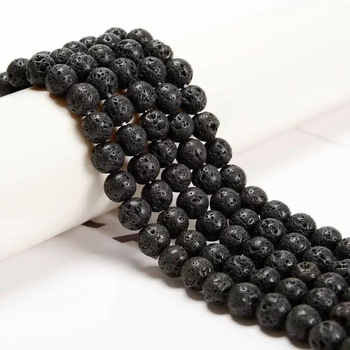 Beads - Natural Black Lava Rock Stone Round Beads 6mm 15.5" Strand