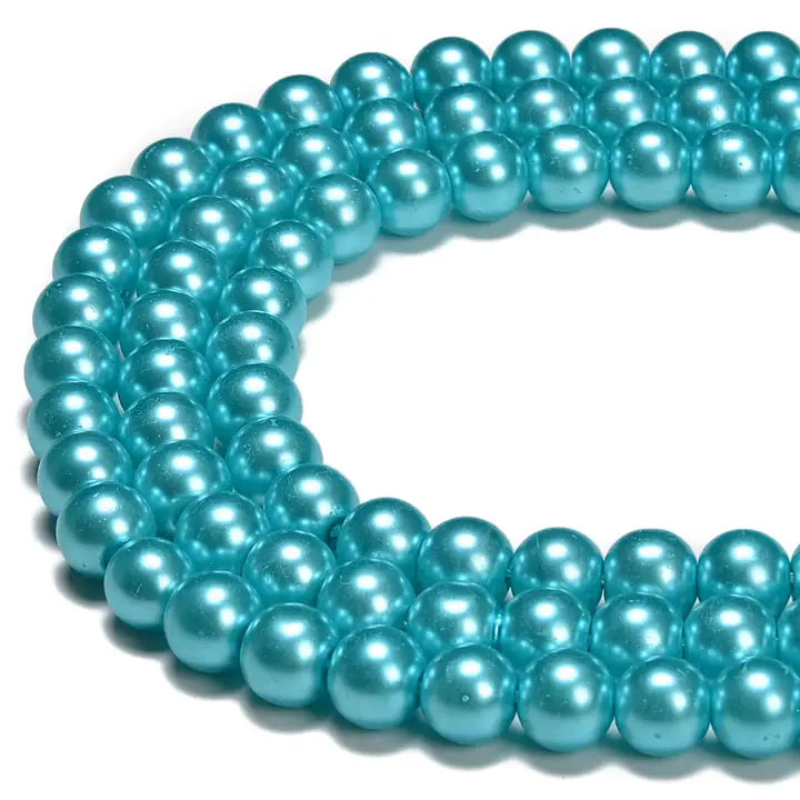 Beads - 8mm - Aqua Blue Glass Pearl Smooth Round Beads